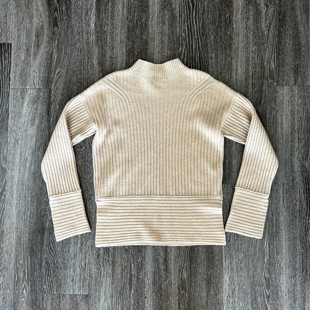 EUC Club Monaco 100% Cashmere Sweater Tan‎ Ribbed Mock Neck Pullover Size Small